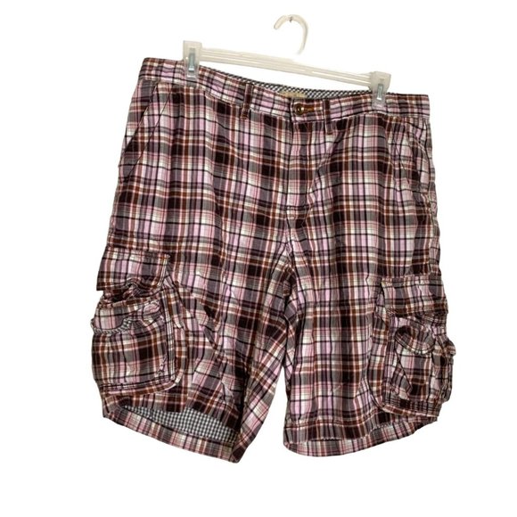 Tommy Bahamas Mens Size 38 Brown Plaid Shorts Cargo Make Life One Long Weekend - Picture 1 of 4